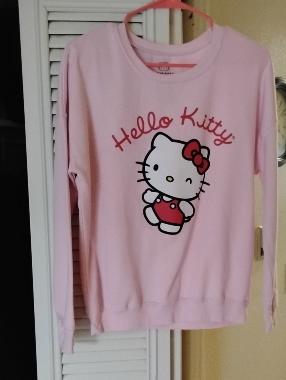Hello Kitty Pink Long-Sleeve Crewneck Sweatshirt with Red Accent